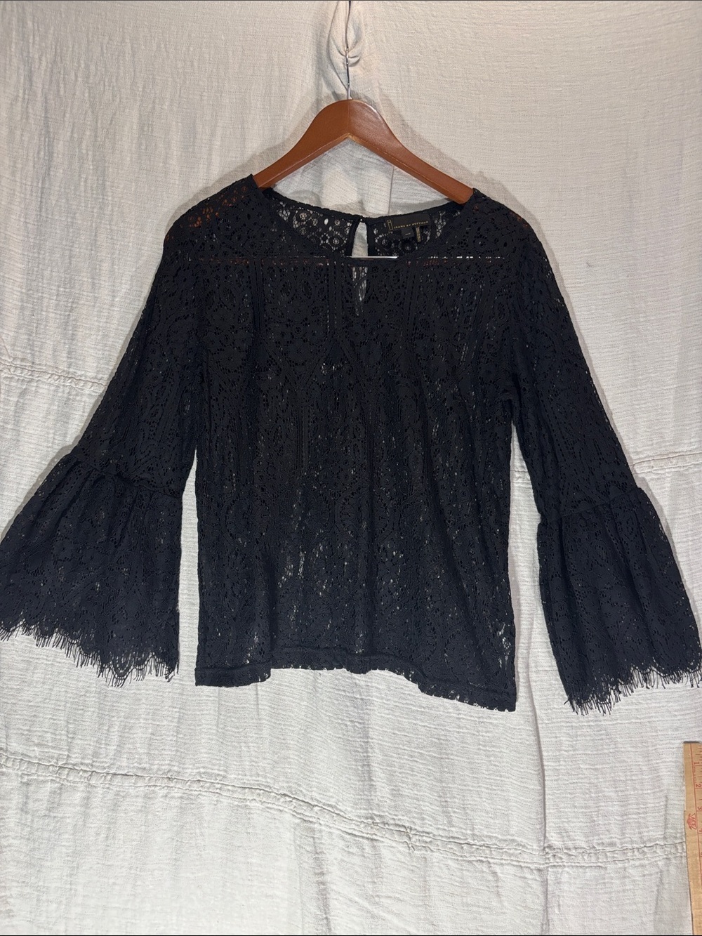 i jeans by Buffalo Black Lace Bell-Sleeve Blouse Medium Goth Whimsy Romantic